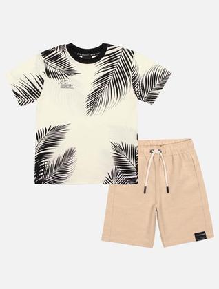 Imagem de Conjunto Infantil Menino Oasis Camiseta Folhas E Bermuda Natural Catavento