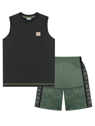 Imagem de Conjunto Infantil Menino Regata E Bermuda Adventure Chumbo E Verde Divertto