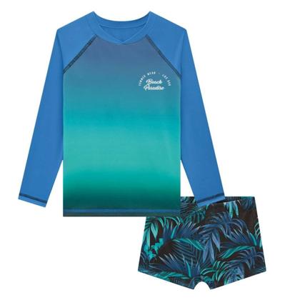 Imagem de Conjunto Infantil Menino Verão Camiseta e Sunga em Malha UV Dry com Proteção UV 50+ 2 peças Tam 2 a 12 - Luc.boo