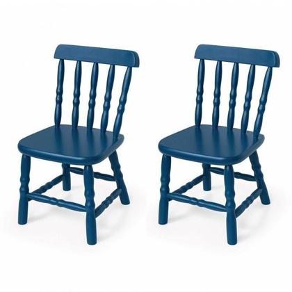 Imagem de Conjunto Infantil Mesa 68x52cm com 2 Cadeiras Madeira Maciça Ecomóveis Branco/Azul