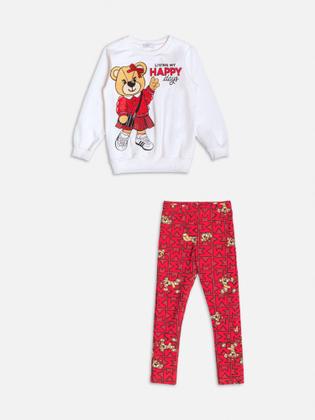 Imagem de Conjunto Infantil Momi Inverno com Calça e Casaco Branco Ursinha Happy com Strass