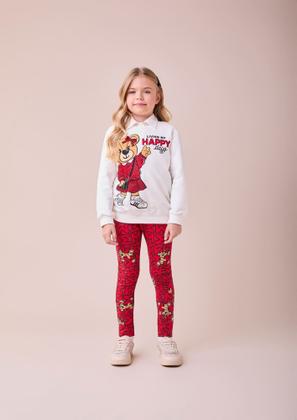 Imagem de Conjunto Infantil Momi Inverno com Calça e Casaco Branco Ursinha Happy com Strass