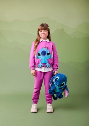 Imagem de Conjunto Infantil Momi Inverno com Calça e Moletom sem Flanela Roxo Stitch Disney