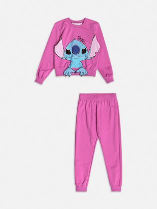 Imagem de Conjunto Infantil Momi Inverno com Calça e Moletom sem Flanela Roxo Stitch Disney
