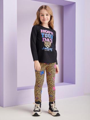 Imagem de Conjunto Infantil Momi Inverno Legging Oncinha e Blusa Preta