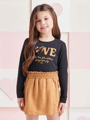 Imagem de Conjunto Infantil Momi Inverno Shorts Saia e Blusa Preta Love