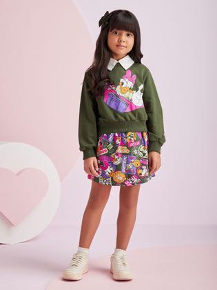 Imagem de Conjunto Infantil Momi Inverno Shorts Saia e Moletom Sem Flanela Margarida Disney