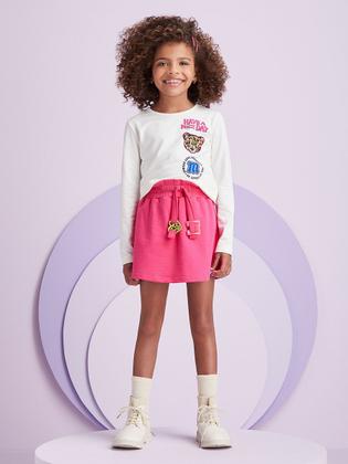 Imagem de Conjunto Infantil Momi Inverno Shorts Saia Pink e Blusa Oncinha