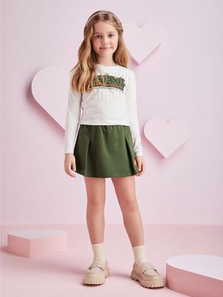 Imagem de Conjunto Infantil Momi Inverno Shorts Saia Verde e Blusa Love