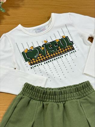 Imagem de Conjunto Infantil Momi Inverno Shorts Saia Verde e Blusa Love