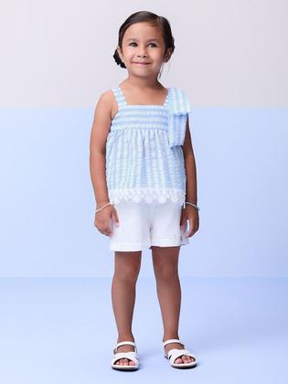 Imagem de Conjunto Infantil Momi Verão Com Shorts e Blusa Azul Listrado Com Laço