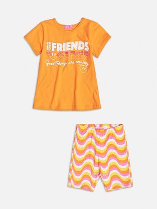 Imagem de Conjunto Infantil Momi Verão Shorts Ciclista Ondas e Blusa Laranja Friends