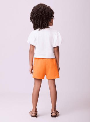 Imagem de Conjunto Infantil Momi Verão Shorts Laranja e Blusa Cereja Doce