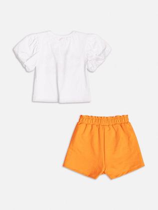 Imagem de Conjunto Infantil Momi Verão Shorts Laranja e Blusa Cereja Doce