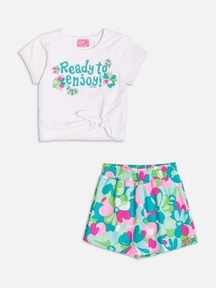 Imagem de Conjunto Infantil Momi Verão Shorts Saia e Blusa Jardim