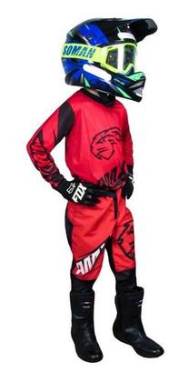 Imagem de Conjunto Infantil Motocross Preto Vermelho + Colete Amx