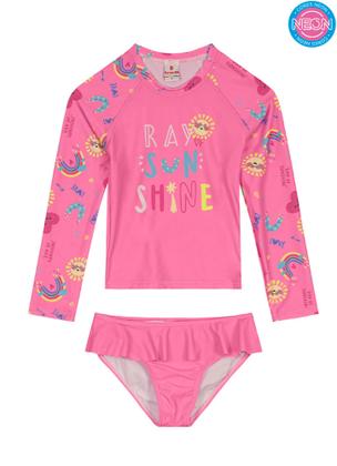 Imagem de Conjunto Infantil Praia Biquíni Manga Longa E Calcinha Menina Surf Verão Proteção Uv 50+