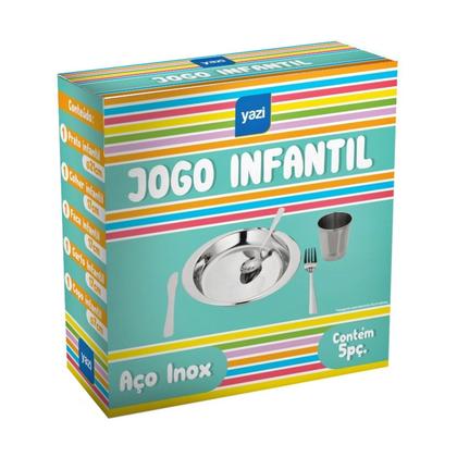 Imagem de Conjunto Infantil Prato Copo Talheres 5 Peças Inox - Yazi