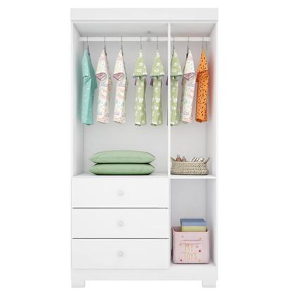 Imagem de Conjunto Infantil Roupeiro Duda 3P e Comoda MDF Branco Pheonix Baby