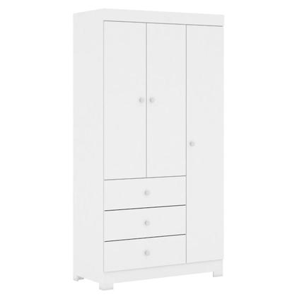 Imagem de Conjunto Infantil Roupeiro Duda 3P e Comoda MDF Branco Pheonix Baby