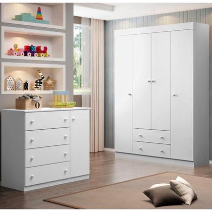 Imagem de Conjunto Infantil Roupeiro e Comoda Elisa MDF Branco Pheonix Baby