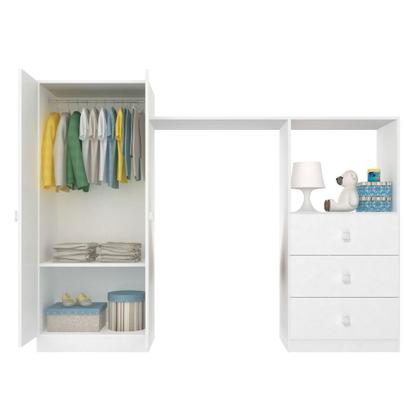 Imagem de Conjunto Infantil Roupeiro e Cômoda Ninar Branco Completa Móveis