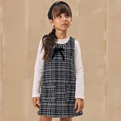 Imagem de Conjunto Infantil Salopete vestido blusa Manga longa Infanti