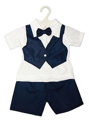 Imagem de Conjunto Infantil Social Shorts Xadrez Listrado Gravata Borboleta Bebê Menino RN a 05 Meses Batizado