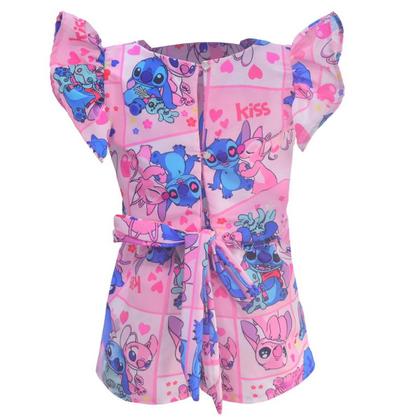 Imagem de Conjunto Infantil Stitch e Angel Menina Blogueirinha - Blusa Short + Enfeite Cabelo