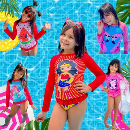Imagem de Conjunto Infantil UV50 Proteção Solar Bebê Moda Praia Menina