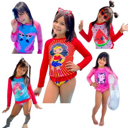 Imagem de Conjunto Infantil UV50 Proteção Solar Bebê Moda Praia Menina