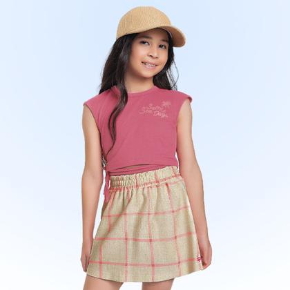 Imagem de Conjunto Infantil Verão Menina Cropped Com Amarração E Short Saia Tam 4 a 10 - Fakini
