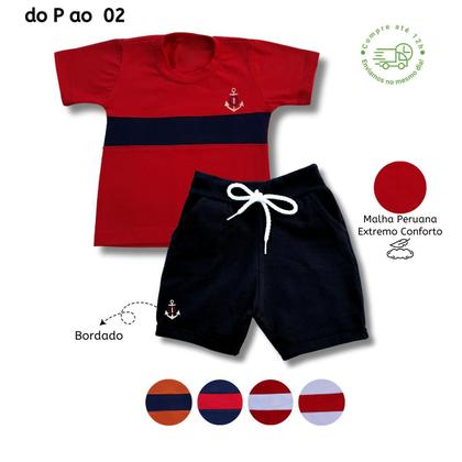 Imagem de Conjunto Infantil Verão Menino Bermuda Camiseta Bebê Macio Confortavel