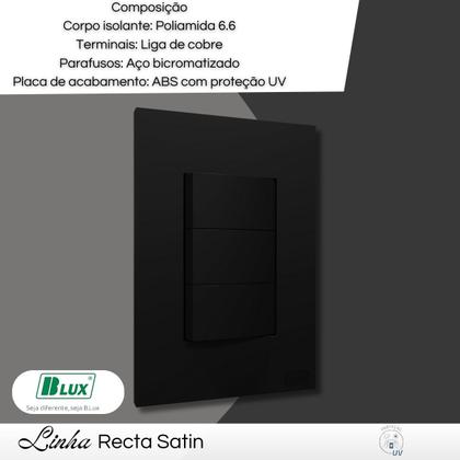 Imagem de Conjunto Interruptor 3 Teclas Paralelas Placa Acetinado Black - B.Lux