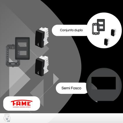 Imagem de Conjunto Interruptor Duplo Campainha Pulsador Fame Habitat Black
