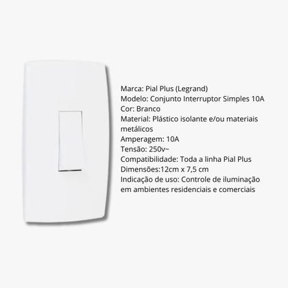 Imagem de Conjunto Interruptor Simples 10A Pial Plus
