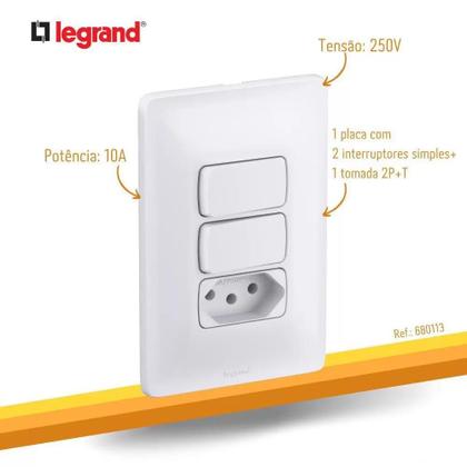 Imagem de Conjunto Interruptor Simples Duplo Com Tomada 10A Pial Zeffia
