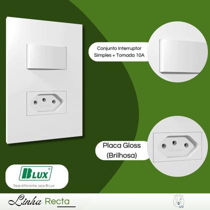 Imagem de Conjunto Interruptor Simples E Tomada 10a 4x2 Branco Satin - B.lux