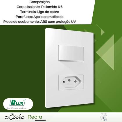 Imagem de Conjunto Interruptor Simples E Tomada 10a 4x2 Branco Satin - B.lux