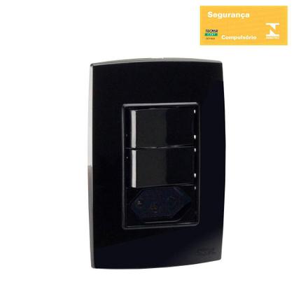 Imagem de Conjunto Interruptor Simples + Paralelo + Tomada 10A Preto Force Line