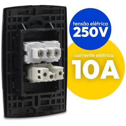 Imagem de Conjunto Interruptor Simples + Tomada 10A Preto Force Line