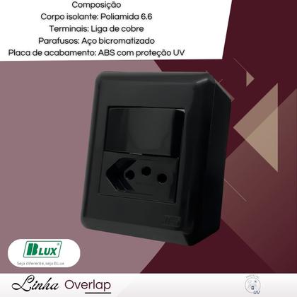 Imagem de Conjunto Interruptor Simples + Tomada 10a Sobrepor - Blux Overlap Grafite