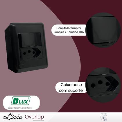 Imagem de Conjunto Interruptor Simples + Tomada 10a Sobrepor - Blux Overlap Grafite