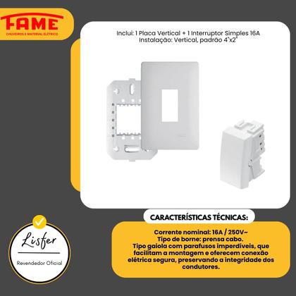 Imagem de Conjunto Interruptor Simples Vertical 16a Habitat 4x2