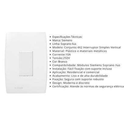 Imagem de Conjunto Interruptor Simples Vertical Soprano Siemens Ilus
