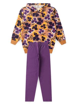 Imagem de Conjunto Inverno Menina Marrom Blusão Com Capuz e Legging em Cotton Folhas e Flores