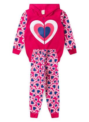 Imagem de Conjunto Inverno Menina Pink Jaqueta Com Capuz e Calça em Moletom Corações