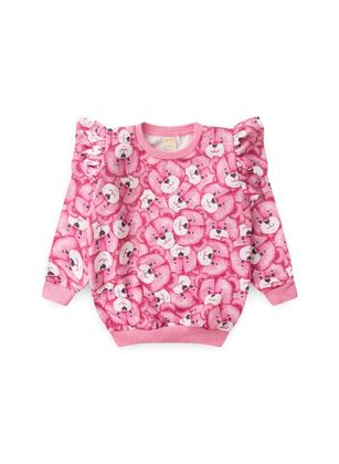 Imagem de Conjunto Inverno Menina Rosa Blusão com Babado e Legging em Cotton Ursinhos