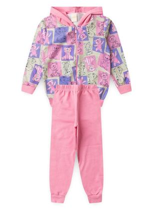 Imagem de Conjunto Inverno Menina Rosa Jaqueta Com Capuz e Calça em Moletom Ursinho
