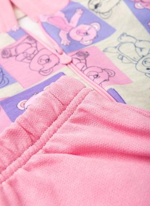 Imagem de Conjunto Inverno Menina Rosa Jaqueta Com Capuz e Calça em Moletom Ursinho